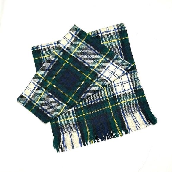 Men’s Scotland Tartan Plaid Wool Scarf Gordon Dress Pattern Green Plaid White - Picture 1 of 6